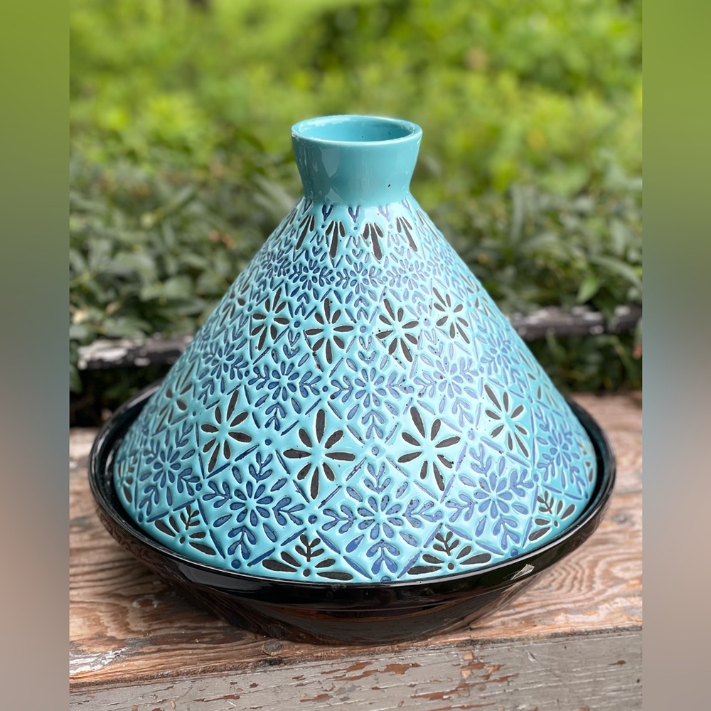 World Market Blue & brown Terra cotta Tagine Morrocan cookware